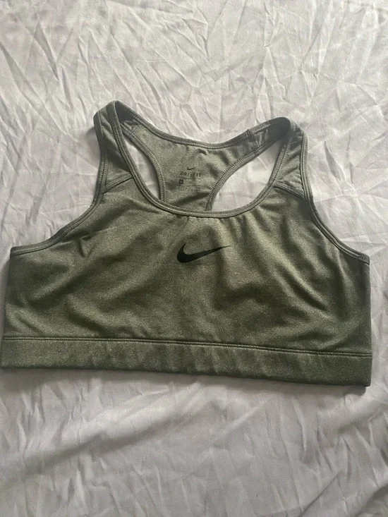Nike Grey Racerback Dri-FIT Sports Bra with Black Swoosh - Picture 1 of 3
